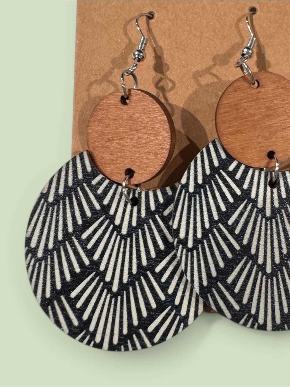 Black & White Patterned Wood Drop Earrings